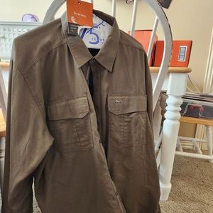 Mens XXL flannel lined long sleeve button down shirt, dark stone